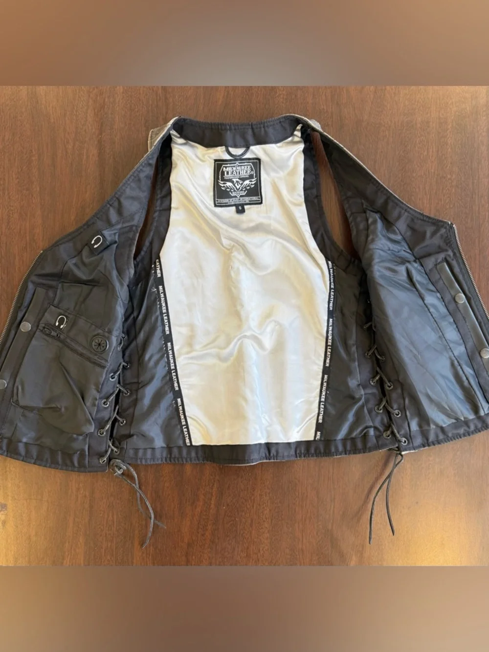 Milwaukee Leather Black Lace-Up Zipper Front Leather Vest/Top - Picture 5 of 9